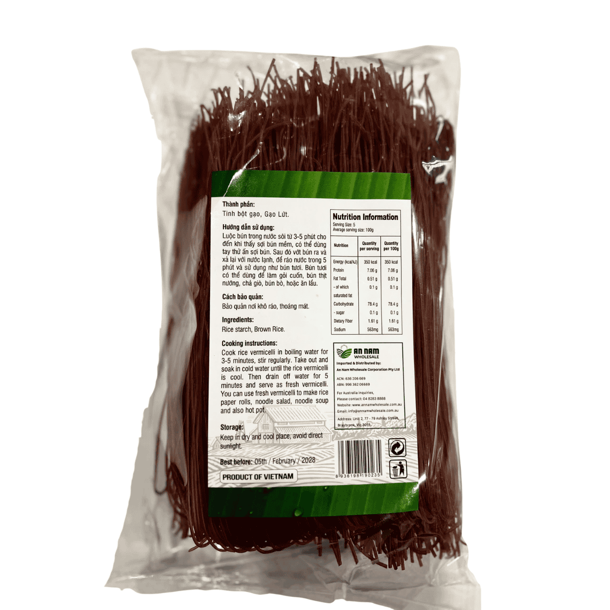 Green Cockatoo Brown Rice Vermicelli (Bun Gao Lut) 500gr