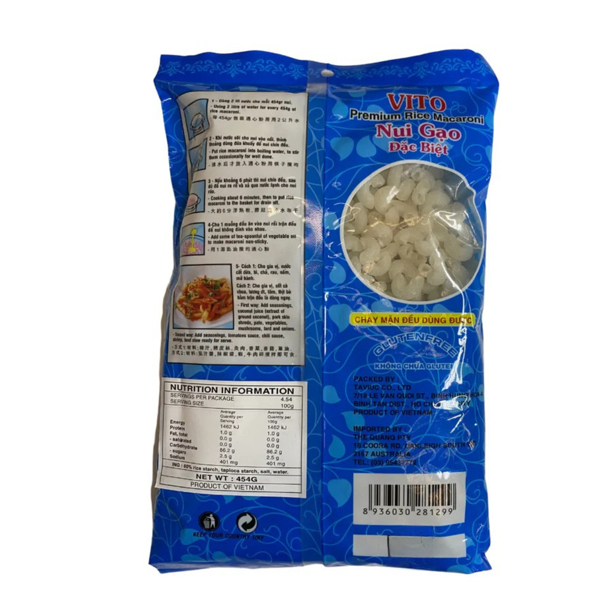 Vito Premium Rice Macaroni Small (Nui Gao Dac Biet) 454g
